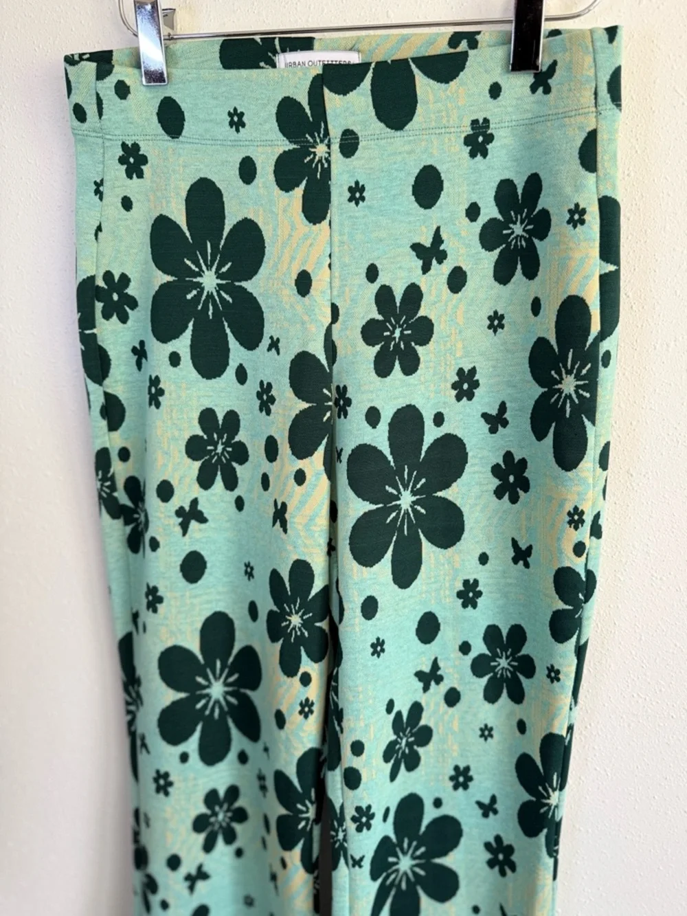 Urban Outfitters Floral Flare Pants Green Y2K Mod Stretch Trousers Small